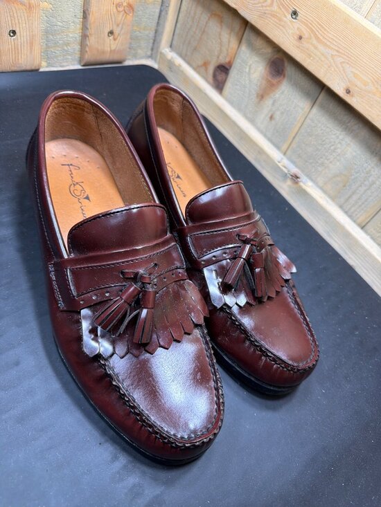 French Shriner Mens 10 M Burgundy Leather Kiltie Tassel Loafers Dress Shoes Belt main image 6